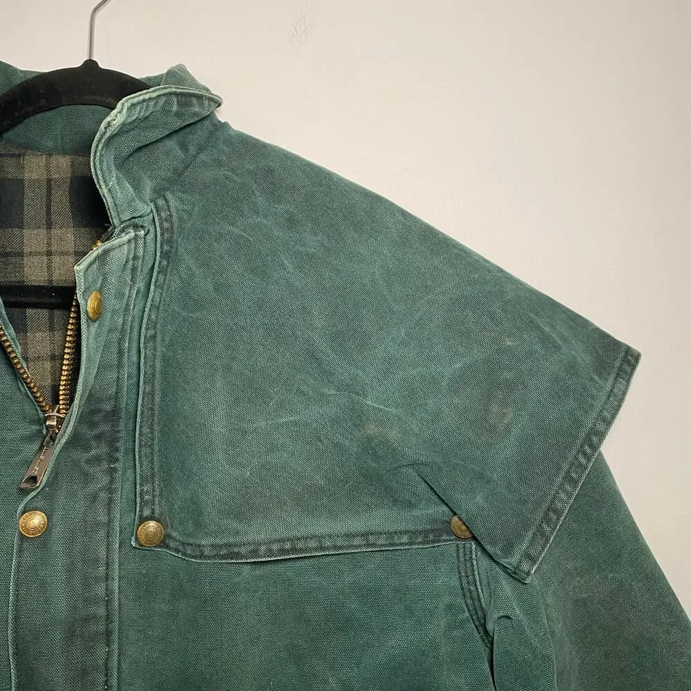 Carhartt Vintage Cape Chore Coat Green Canvas Cotton Front Snap Zip Men's Large
